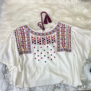 Umgee | Embroidered dress, white flowy, tassel tie, western